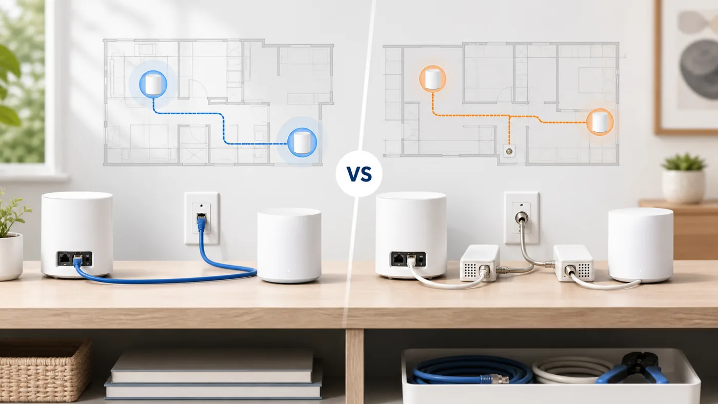 Ethernet and MoCA backhaul paths compared for a mesh WiFi setup
